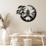 LIYOUYA Bonsai Tree Torii Gate Metal Wall Decor - Japanese Style Room Decor Black Wall Art Home Decor for Living Room, Bedroom, Dining Room (Black)