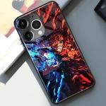 Akatxezy Anime Phone Case for iPhone 14, Manga Design Tempered Glass Back with Soft Silicone Bumper, Shockproof Glossy Cover Shell