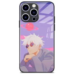 Akatxezy Aesthetic Anime Case for iPhone 16, 9H Tempered Glass Back Cover, Manga Character Impact Resistant Glossy Shell