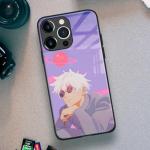 Akatxezy Aesthetic Anime Case for iPhone 16, 9H Tempered Glass Back Cover, Manga Character Impact Resistant Glossy Shell