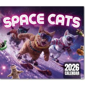 Space Cats Wall Calendar 2026 | Funny Cat Themed Gifts For Cat Lovers
