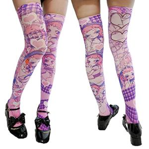 CAT KO Women's Kawaii Thigh High Socks Cute Anime Over the Knee High Stocking (Anime girl)