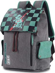 Roffatide Anime Demon Slayer Backpack Canvas Schoolbag Printed Flap Backpack Laptop Back Pack