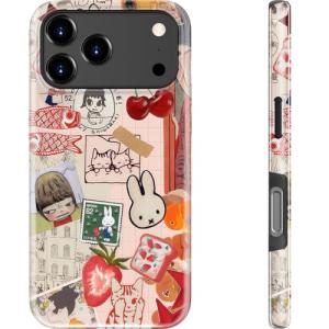 MERRO for iPhone 17 Pro Max Case - Wireless Charging Compatible - Dual-Layer Hard Shell & Silicone Cover - Protective Phone Case with Cute Wildflower Designs for Women - Whimsical Collage