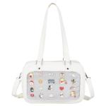 FINGERINSPIRE 9.4x13.5inch Ita Bag Crossbody with Large 6.4x11.3inch Clear Window White Pin Display Bag for Anime Convention Events Anime Shoulder Pins Storage PU Leather Display Bags