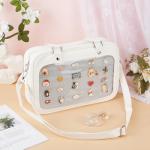 FINGERINSPIRE 9.4x13.5inch Ita Bag Crossbody with Large 6.4x11.3inch Clear Window White Pin Display Bag for Anime Convention Events Anime Shoulder Pins Storage PU Leather Display Bags