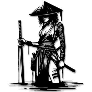 Xedatric Japanese Wall Art,Anime Wall Art,Samurai Decor,Matte Black Female Warrior with Katana Metal Sculpture | Anime-Style Home Decor