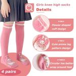 SaFeHoM 4 Pairs Knee High Socks for Girls & Women, Cute Cartoon Thicken Over Knee Stockings Cotton Long Socks Anime Compression Stocks 15" (Pink)