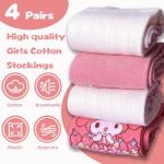 SaFeHoM 4 Pairs Knee High Socks for Girls & Women, Cute Cartoon Thicken Over Knee Stockings Cotton Long Socks Anime Compression Stocks 15" (Pink)