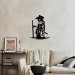 Xedatric Japanese Wall Art,Anime Wall Art,Samurai Decor,Matte Black Female Warrior with Katana Metal Sculpture | Anime-Style Home Decor