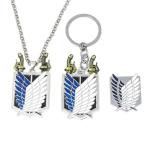 AOT 3PCS Set - Survey Corps Badge Necklace, Keychain & Brooch - Anime Gift for Fans and Collectors