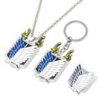AOT 3PCS Set - Survey Corps Badge Necklace, Keychain & Brooch - Anime Gift for Fans and Collectors