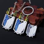 AOT 3PCS Set - Survey Corps Badge Necklace, Keychain & Brooch - Anime Gift for Fans and Collectors