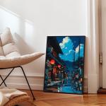 Japanese Canvas Wall Art, Cartoon Style Tokyo Tea House Anime Poster, Modern Ukiyo-e City Street Cafe Scene Painting, Asian Japandi True-to-life Fine Art Print for Bedroom 12x16in Framed