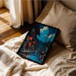 Japanese Canvas Wall Art, Cartoon Style Tokyo Tea House Anime Poster, Modern Ukiyo-e City Street Cafe Scene Painting, Asian Japandi True-to-life Fine Art Print for Bedroom 12x16in Framed