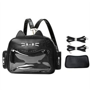 Lifelix Kawaii Ita Bag Cat Backpack Y2k Girl Japanese School Bag Anime Shoulder Crossbody with Pin Display (Black)