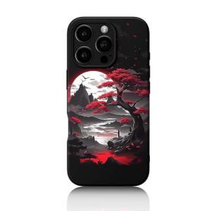 FEWGEY for iPhone 16 Pro Max Case Anime Compatible with Magsafe, Silicone Black Cute Japanese Anime Design Magnetic Shock Proof Heavy-Duty Protection Phone Case for Men Boys Women Girls