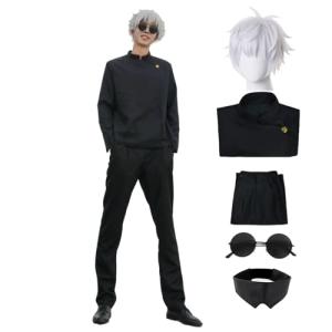 Anime Cosplay Costume Kimono Robe Geto Suguru Cosplay Outfit Uniform Halloween Anime Costume with Wig (Black-B, L)