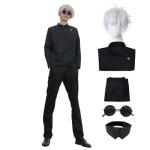 Anime Cosplay Costume Kimono Robe Geto Suguru Cosplay Outfit Uniform Halloween Anime Costume with Wig (Black-B, L)