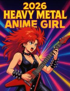 2026 Heavy Metal Anime Girl Calendar: Retro Rock Guitarist Artwork – Monthly Planner with Notes Section (8.5" x 11")