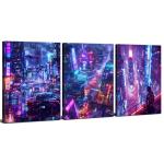 Tokyo City Anime Wall Art Cyberpunk Decor for Boys Bedroom Wall Decor Futuristic Street Pop Art Prints Pictures Neon Night Cityscape Canvas Paintings Modern Men Playroom Artwork Decoration 12x16" 3P