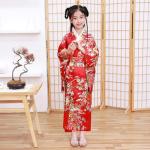 CRFASIBE Japanese Kimono Anime Cosplay Costumes for Kids Girls Robes Hand Held Fan Set Size 6-7(130CM) Red