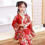 CRFASIBE Japanese Kimono Anime Cosplay Costumes for Kids Girls Robes Hand Held Fan Set Size 6-7(130CM) Red