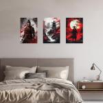 CCWACPP 3 Piece Samurai Wall Art Japan Painting Canvas Print Warrior Figure Pictures Bushido Posters Japanese Culture Theme Artwork Home Room Decor Framed (D, (11"x14"x3))