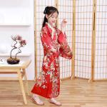 CRFASIBE Japanese Kimono Anime Cosplay Costumes for Kids Girls Robes Hand Held Fan Set Size 6-7(130CM) Red