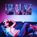 Tokyo City Anime Wall Art Cyberpunk Decor for Boys Bedroom Wall Decor Futuristic Street Pop Art Prints Pictures Neon Night Cityscape Canvas Paintings Modern Men Playroom Artwork Decoration 12x16" 3P