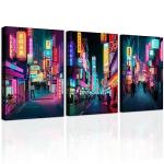 Anime Posters Japanese Wall Art Framed 3 Pieces Tokyo Neon Streets Night Japan City Wall Decor Poster for Living Room Bedroom Bathroom Japanese Room Decor Stretched Ready to Hang