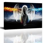 Fire and Ice Water Angel Wall Art for Living Room, SZ Abstract Anime Oil Painting Canvas Prints Decor of Beautiful Wing Girl Picture (Bracket Mounted Ready to Hang, 1" Thick Frame, Waterproof, Large)