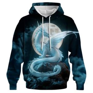 QTAGTESS Men's Chinese Dragon Hoodie Fantasy Anime Graphic Sweatshirts,White,3XL