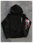 GORGLITTER Men's Graphic Hoodies Japanese Hoodie Top Oversized Long Sleeve Anime Pullovers Sweatshirts Black Floral Large