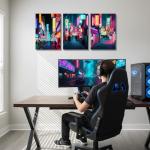 Anime Posters Japanese Wall Art Framed 3 Pieces Tokyo Neon Streets Night Japan City Wall Decor Poster for Living Room Bedroom Bathroom Japanese Room Decor Stretched Ready to Hang