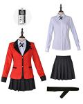 Cosplay.fm Women's Anime Cosplay Costume School Uniform Houndstooth Skirt with ID Card (S, Red)