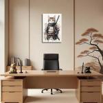ANCROUTERY Japanese Wall Art Samurai Cat Canvas Prints Cat Warrior Pictures Japanese Anime Painting Japan Themed Poster for Living Room Bedroom Decor Framed (White, (18L x 12W))