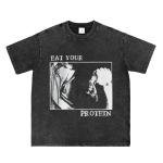 Retro AOT T-Shirt Eat Your Protein Shirt Japanese Anime Pattern Tee, XL Black