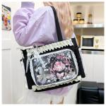 Lace itabag ruffle Shoulder Purse， Pin display bag with Insert Anime badge Display (black)