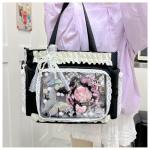 Lace itabag ruffle Shoulder Purse， Pin display bag with Insert Anime badge Display (black)