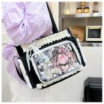 Lace itabag ruffle Shoulder Purse， Pin display bag with Insert Anime badge Display (black)