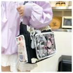 Lace itabag ruffle Shoulder Purse， Pin display bag with Insert Anime badge Display (black)