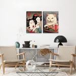 Funny Anime Posters Japanese Decor Set of 2 - Woman Yelling at Cat Canvas Wall Art, Vintage Anime Cat Wall Decor for Living Room, Corridor, Kitchen Home Decor - 16x24 in Framed