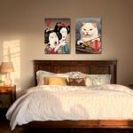 Funny Anime Posters Japanese Decor Set of 2 - Woman Yelling at Cat Canvas Wall Art, Vintage Anime Cat Wall Decor for Living Room, Corridor, Kitchen Home Decor - 16x24 in Framed