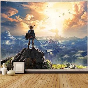 kampdream Anime Video Game Tapestry, Sky and Mountain Landscape Tapestries for Boys Man Bedroom Living Room 36×48 inch