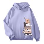 Tuislay Cute Cat Graphic Hoodies For Teen Girls Kawaii Cartoon Printed Hoodie Women Anime Print Hooded Sweatshirt Pullover(Purple,S)