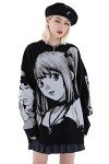 FELLVISHK Anime Girl Oversized Black Sweatshirt