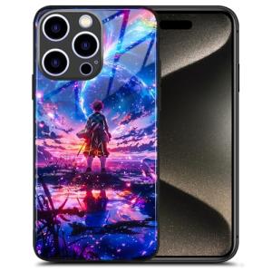 Anime Artwork Glass Phone Case for iPhone 14 Pro Max, Manga Pattern Silicone Glossy Protective Shell