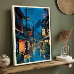 Tokyo Tea House Canvas Wall Art Japanese City Street Coffee Decor painting Pictures Ukiyo-e Illustration Anime Posters Prints for living room Bathroom Bedroom Office Hallway Home Decoration