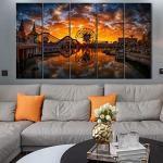 Disney Wall Art for Living Room Vintage Sunset Castle Park Picture Bedroom Wall Decor Ferris Wheel Skyline Panoramic Painting Canvas Prints Anime Posters Modern Artworks Office Decorations 12x32" 5P